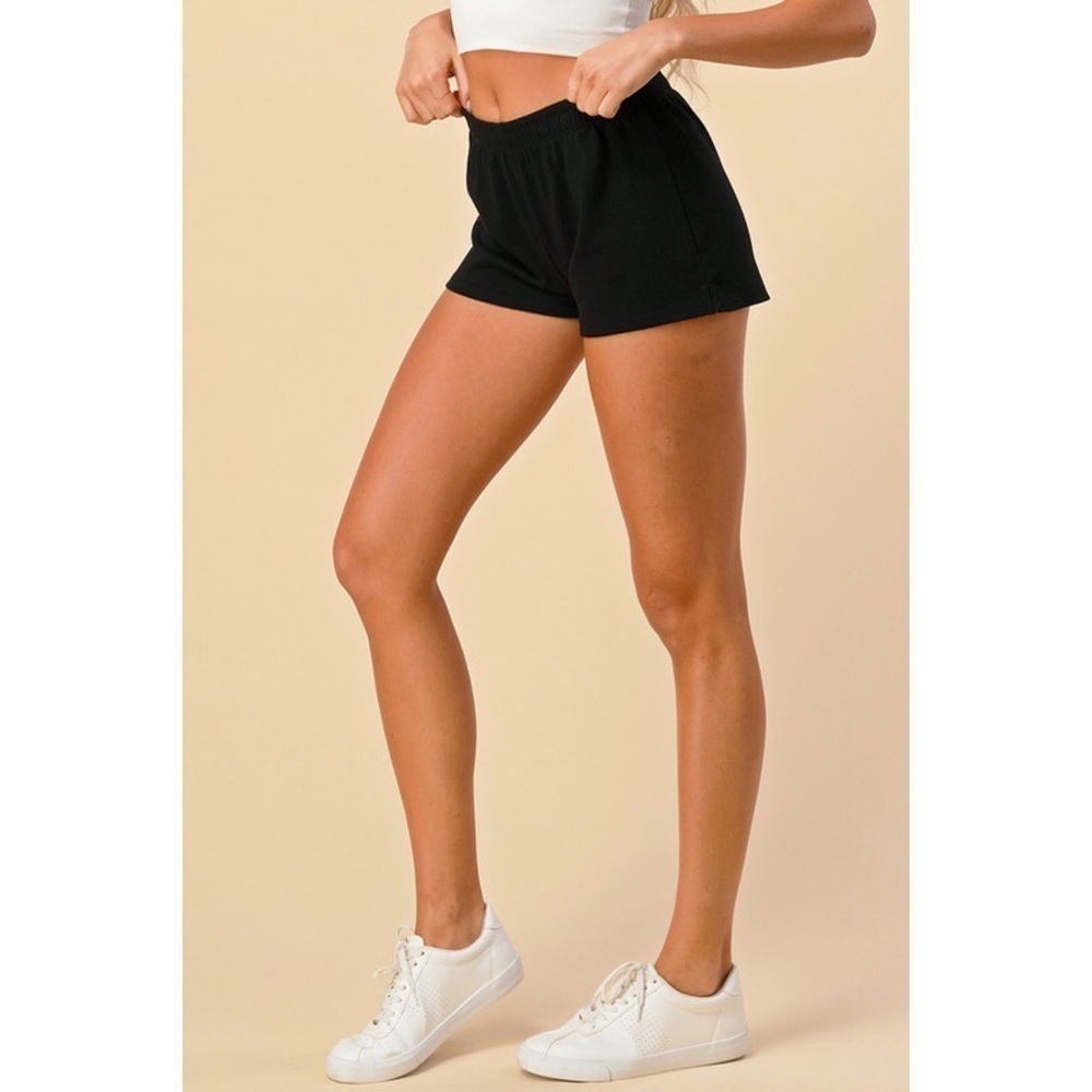 Sporty Thin Ribbed Split Side Sweat Shorts Pull On Black 2820 - Picture 4 of 5
